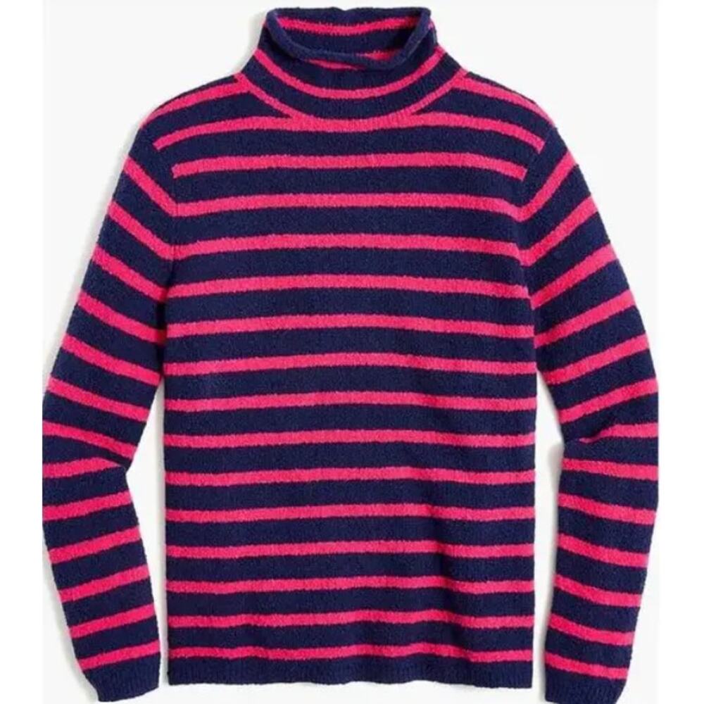 J. Crew Cozy Rollneck Blue Pink Festive Stripe SuperSoft Pullover Sweater M